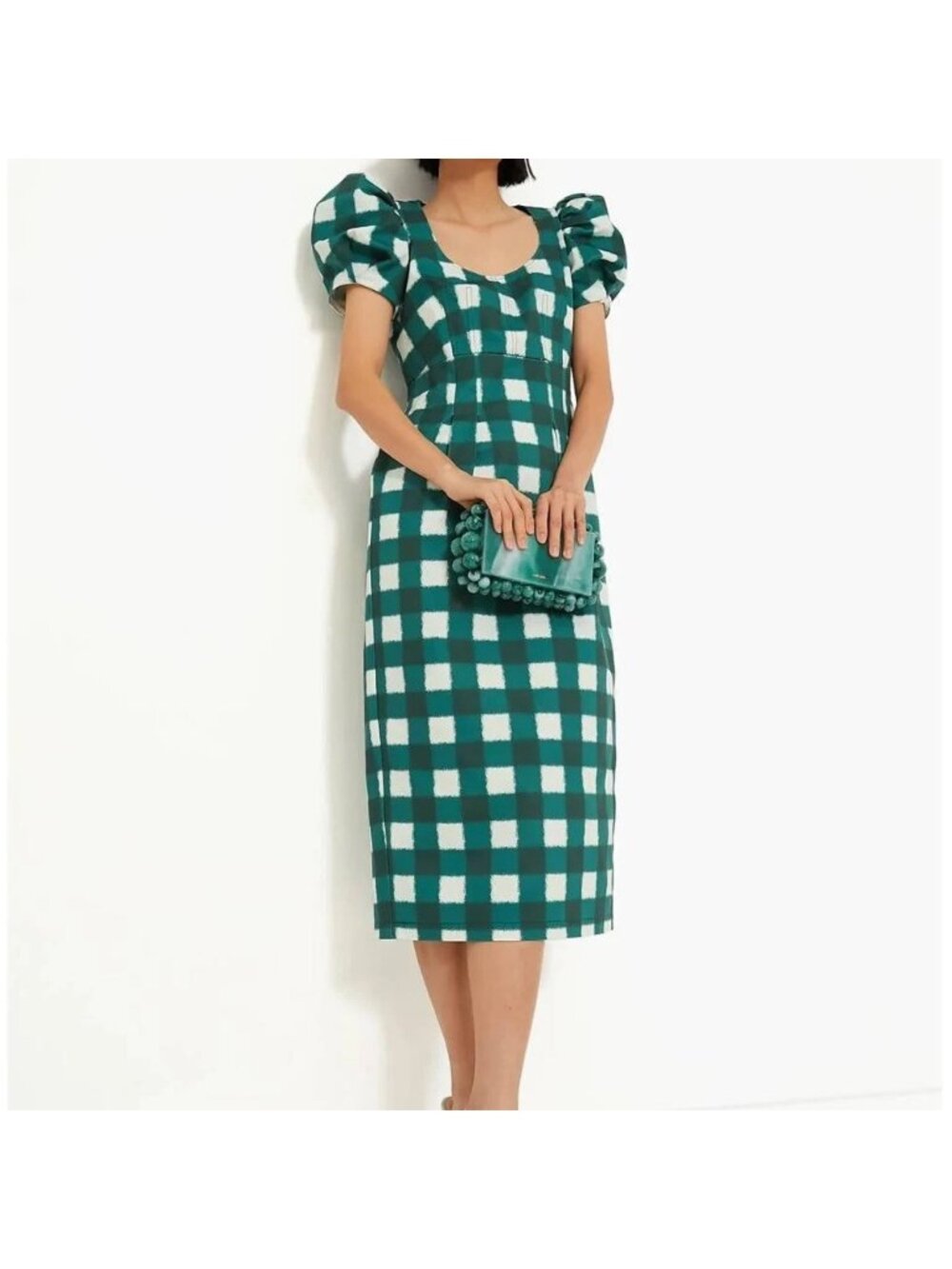 Tuckernuck Juniper Warped Gingham Alexandra Midi Dress size L Large Puff Sleeve